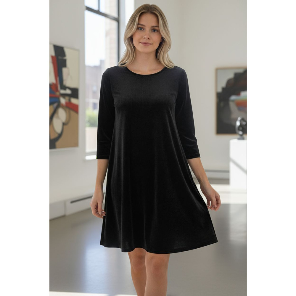NWT Michael Stars Velvet Swing Dress Soft Stretch A-Line 3/4 Sleeve XS MSRP $128